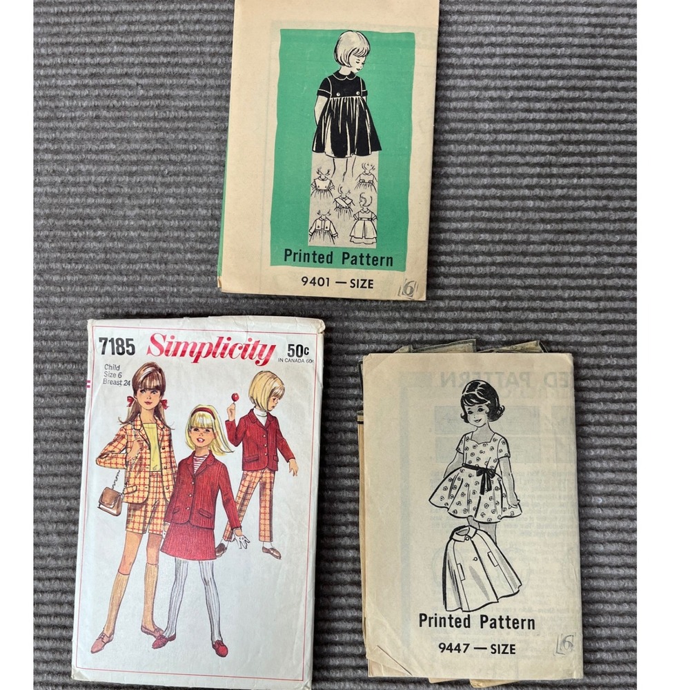 Vintage 1960s Childrens Sewing Pattern Lot Simplicity 7185 Dress Cape Jacket 6‎